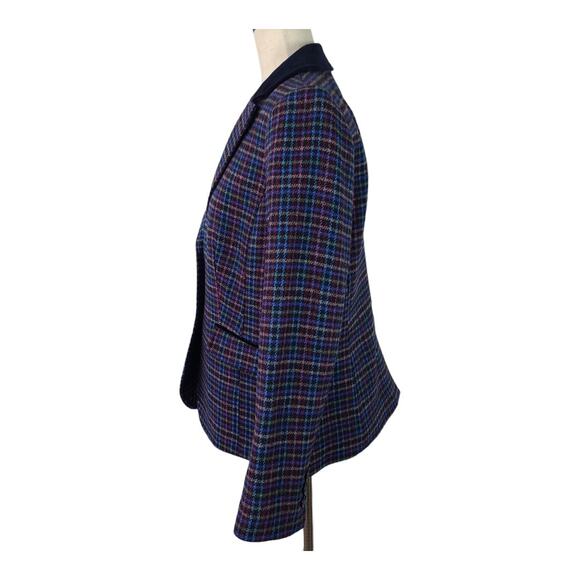 Talbots Navy Blue Pink Red Green Plaid Lined Wool Blend Jacket Blazer Coat 10 P - Picture 2 of 6